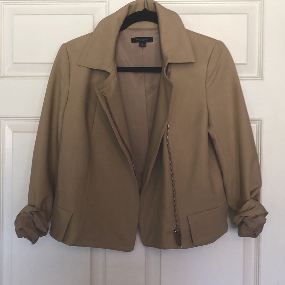 Ann Taylor Women's Tan Cropped Zip-Front Jacket